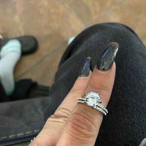 Sterling silver engagement and wedding ring